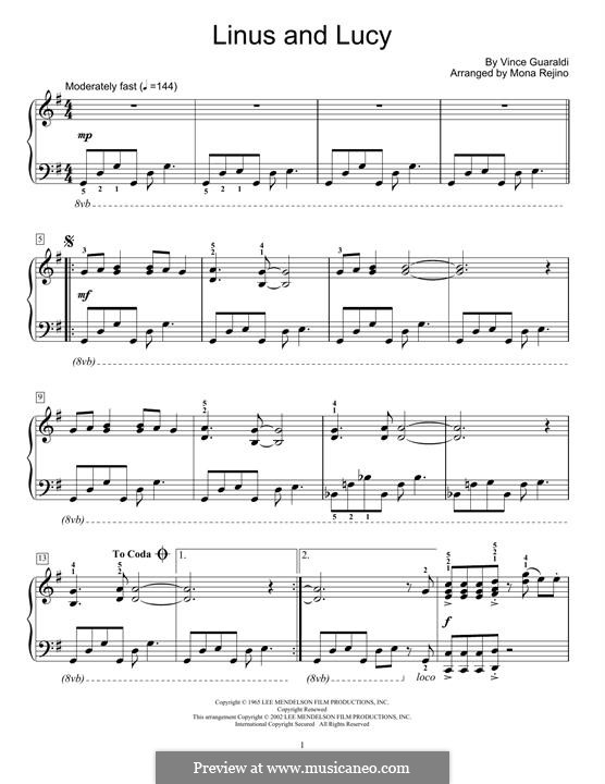 Piano version: Easy notes by Vince Guaraldi