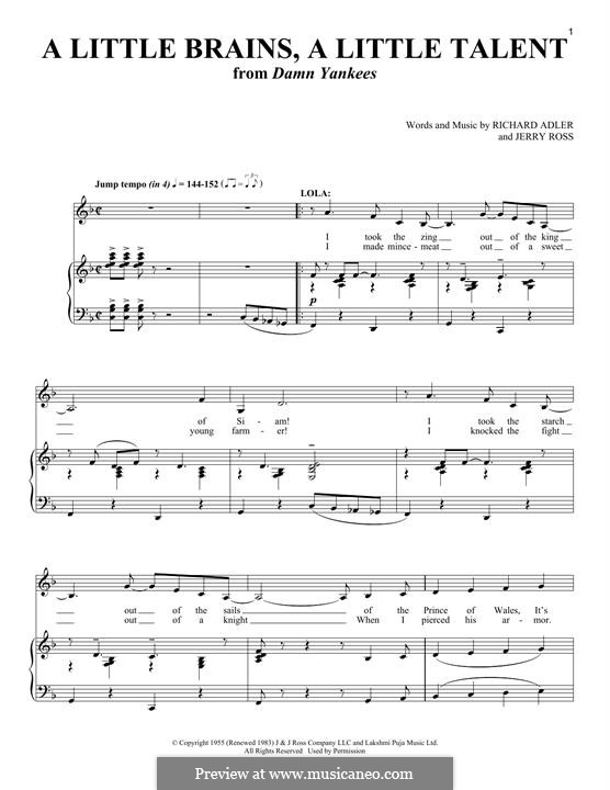 A Little Brains, a Little Talent: Für Stimme und Klavier by Jerry Ross, Richard Adler
