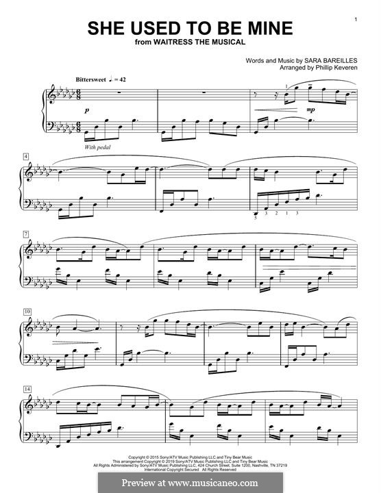 She Used To Be Mine (from Waitress): For piano (classical version) by Sara Bareilles