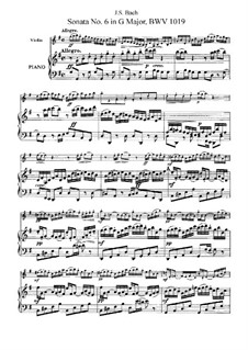Sonate für Violine und Cembalo Nr.6 in G-Dur, BWV 1019: Bearbeitung für Violine und Klavier by Johann Sebastian Bach
