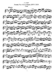 Sonate für Violine und Cembalo Nr.6 in G-Dur, BWV 1019: Bearbeitung für Violine und Klavier – Solostimme by Johann Sebastian Bach