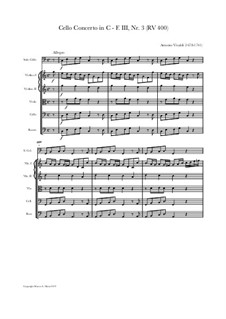 Concerto for Cello and Strings in C Major, RV 400: Score, parts by Antonio Vivaldi