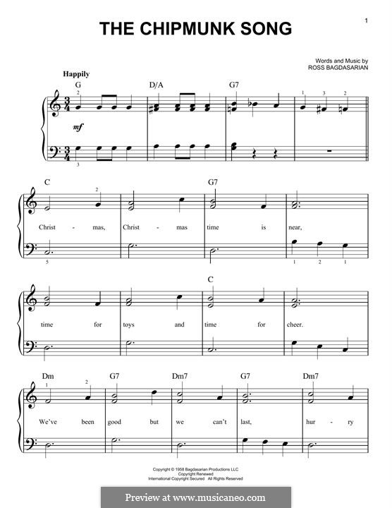 The Chipmunk Song (Alvin and the Chipmunks): Für Klavier by Ross Bagdasarian