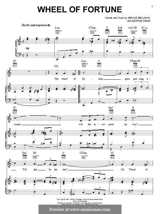 Wheel of Fortune (Kay Starr): Für Stimme und Klavier (oder Gitarre) by Bennie Benjamin, George David Weiss