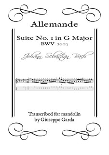 Suite für Cello Nr.1 in G-Dur, BWV 1007: Allemande, for mandolin by Johann Sebastian Bach