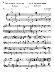 Ouvertüren Egmont, Coriolan, Fidelio, Leonore Nr.3, Op.84, 62, 72: Bearbeitung für Klavier by Ludwig van Beethoven