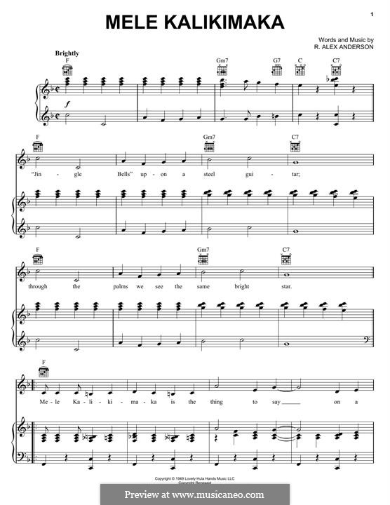 Mele Kalikimaka: Für Stimme und Klavier (oder Gitarre) by Robert Alexander Anderson