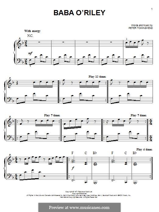 Baba O'Reilly (from Summer of Sam): Für Klavier by Peter Townshend