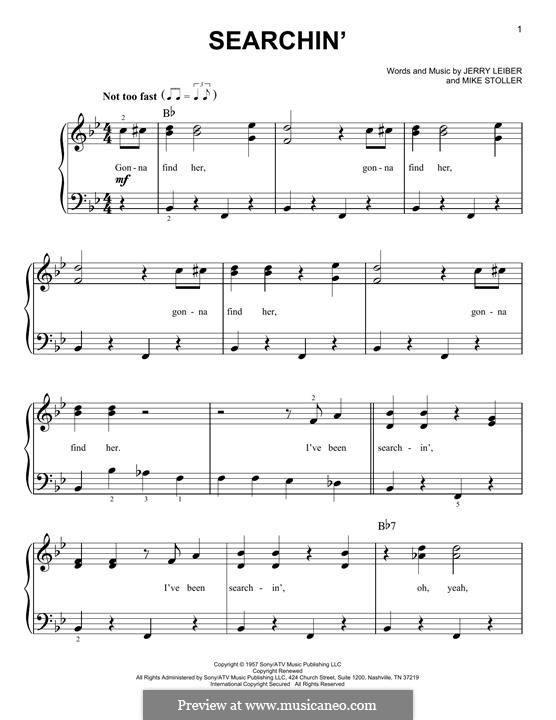 Searchin' (The Coasters): Für Klavier by Jerry Leiber, Mike Stoller