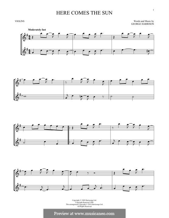 Here Comes the Sun (The Beatles): Für zwei Violinen by George Harrison
