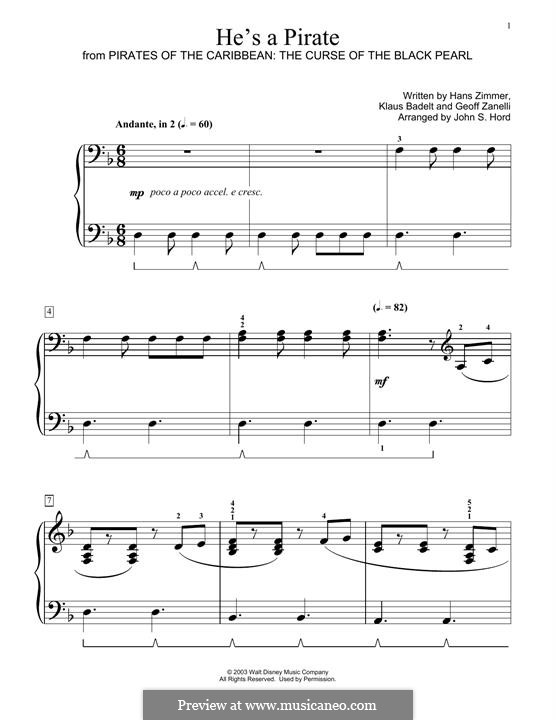 He's a Pirate (from Pirates of the Caribbean: The Curse of the Black Pearl): Für Klavier by Klaus Badelt