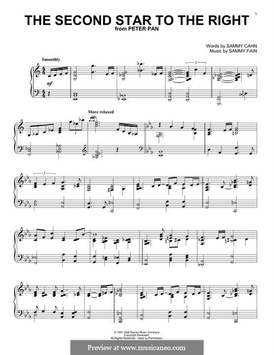 The Second Star to the Right (from Peter Pan): Für Klavier by Sammy Fain