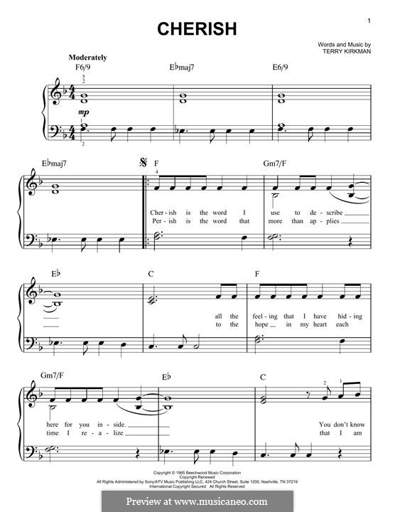 Cherish (The Association): Für Klavier by Terry Kirkman