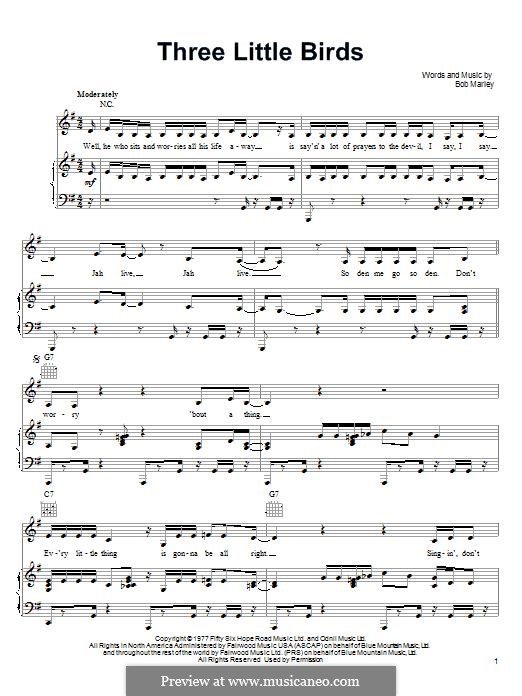 Three Little Birds: Für Stimme und Klavier (oder Gitarre) by Bob Marley