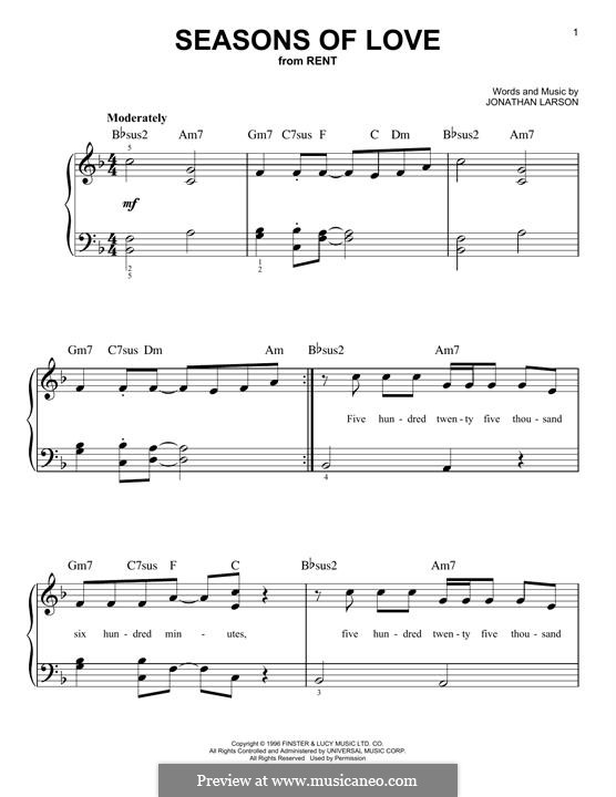 Seasons of Love (from Rent): Für Klavier by Jonathan Larson