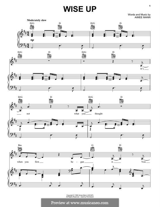 Wise Up (from Magnolia): Für Stimme und Klavier (oder Gitarre) by Aimee Mann