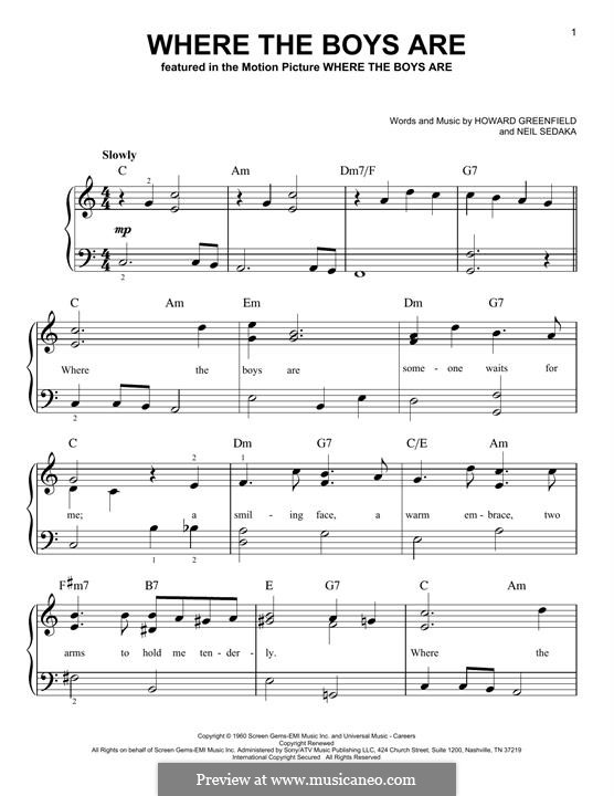 Where the Boys Are (Connie Francis): Für Klavier by Howard Greenfield, Neil Sedaka
