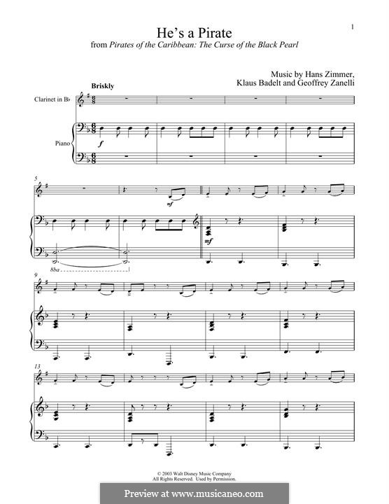 He's a Pirate (from Pirates of the Caribbean: The Curse of the Black Pearl): Für Klarinette und Klavier by Klaus Badelt