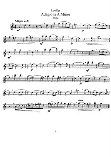 Adagio in a-Moll: Für Flöte und Piano – Flötenstimme by Jean Baptiste Loeillet de Gant