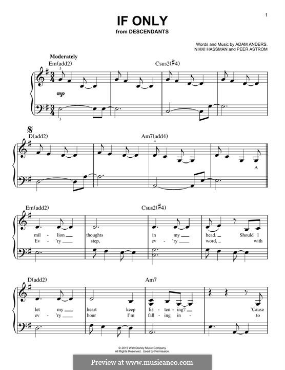 If Only (from Disney's Descendants): Für Klavier, leicht by Adam Anders, Nikki Hassman