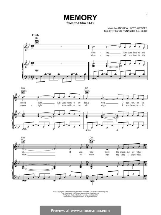 Memory (from Cats): Für Stimme und Klavier by Andrew Lloyd Webber