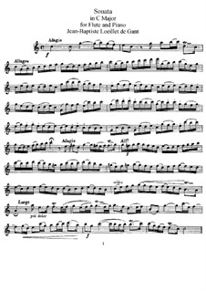 Sonate für Blockflöte und Basso Continuo in C-Dur: Version für Flöte und Klavier – Flötenstimme by Jean Baptiste Loeillet de Gant