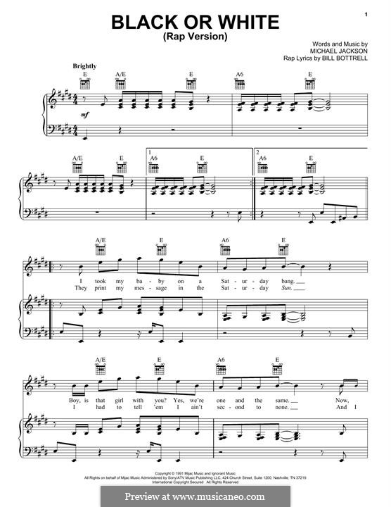 Black or White: Für Stimme und Klavier (oder Gitarre) by Bill Bottrell, Michael Jackson