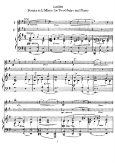 Sonate für zwei Blockflöten und Basso Continuo in e-Moll: Version für zwei Flöten und Klavier by Jean Baptiste Loeillet de Gant