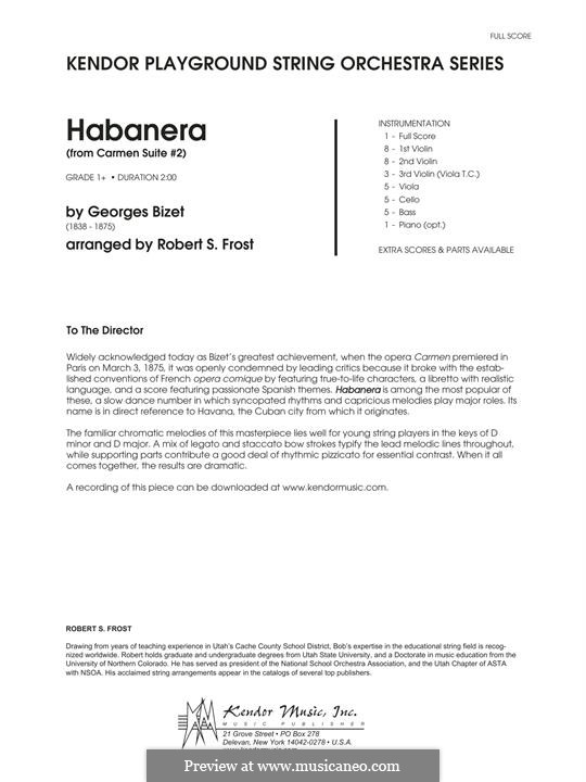 Habanera (Printable Scores): For strings and piano (arr. Robert S. Frost) by Georges Bizet