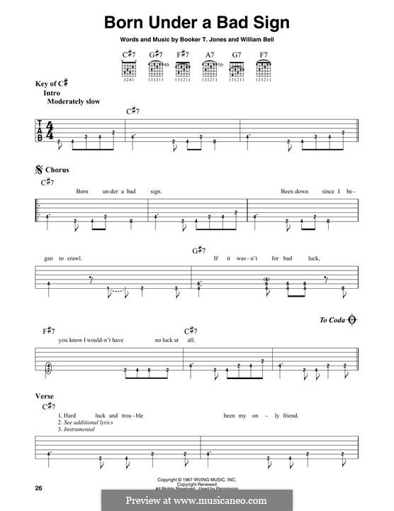 Born Under a Bad Sign: Für Gitarre by Booker T. Jones, William Bell