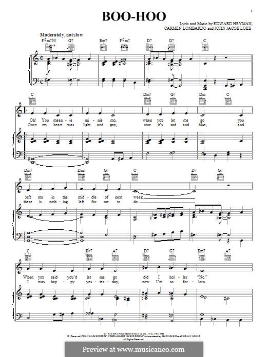 Boo-Hoo: Für Stimme und Klavier (oder Gitarre) by Carmen Lombardo, John Jacob Loeb