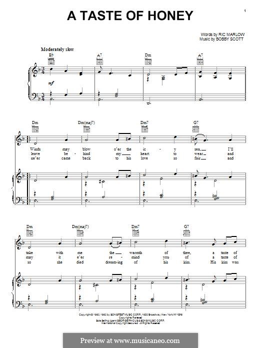 A Taste of Honey (Barbra Streisand): Für Stimme und Klavier (oder Gitarre) by Bobby Scott