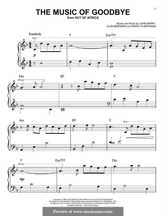 The Music of Goodbye: Für Klavier by Alan Bergman, John Barry, Marilyn Bergman