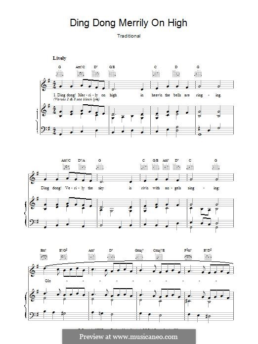 Ding Dong! Merrily on High (Printable Scores): Für Stimme und Klavier (oder Gitarre) by folklore