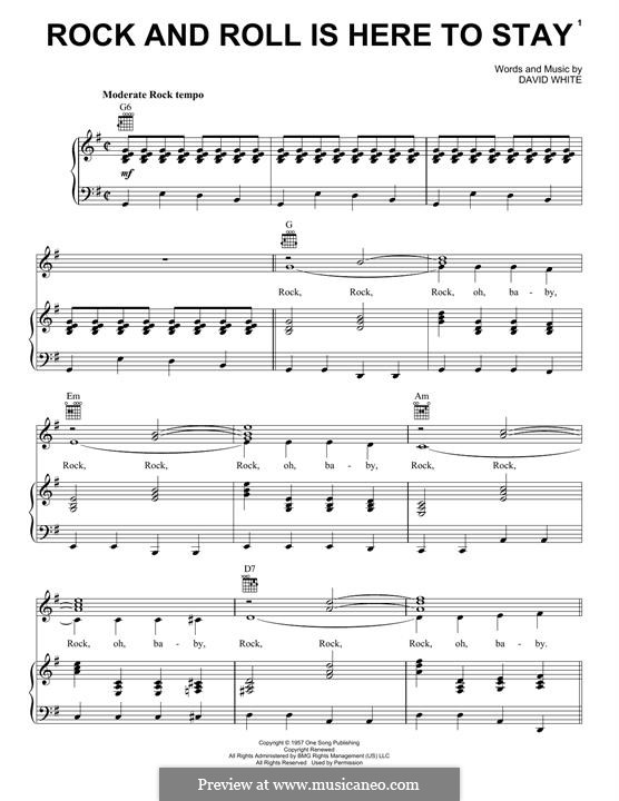 Rock and Roll Is Here To Stay (Danny & The Juniors): Für Stimme und Klavier (oder Gitarre) by David White