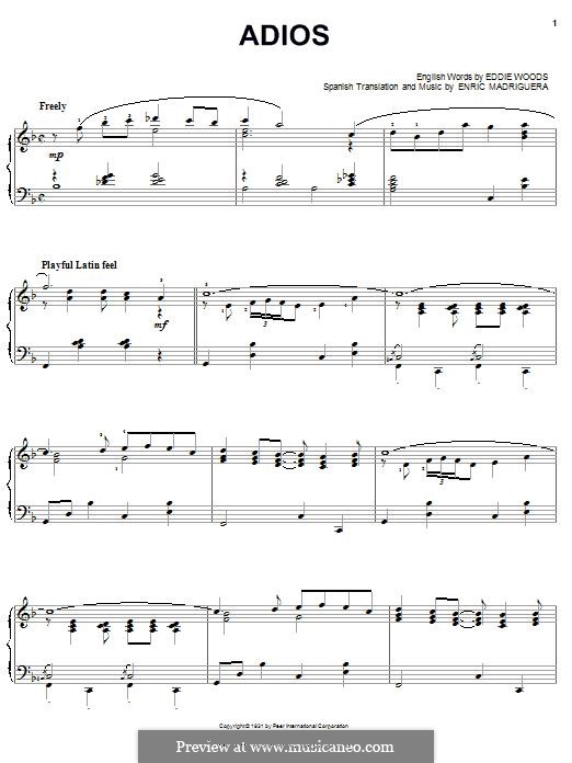 Adios: Für Klavier by Enric Madriguera