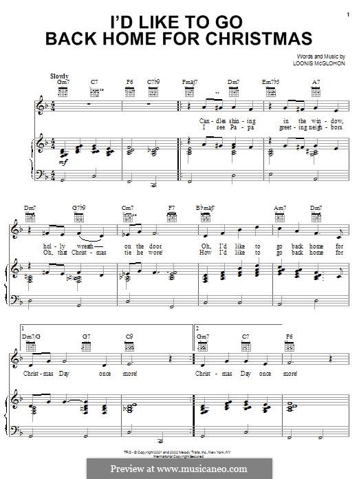 I'd Like To Go Back Home for Christmas: Für Stimme und Klavier (oder Gitarre) by Loonis McGlohon
