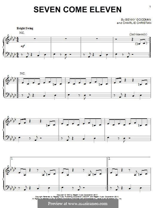 Seven Come Eleven: Für Klavier by Benny Goodman, Charlie Christian