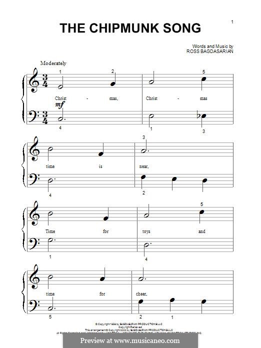 The Chipmunk Song (Alvin and the Chipmunks): Für Klavier, leicht by Ross Bagdasarian