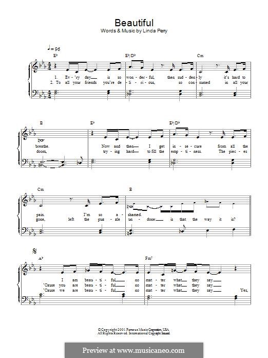 Beautifull (Christina Aguilera & Beverly McClellan): Für Klavier by Linda Perry