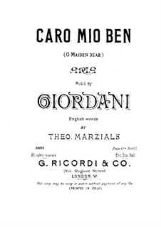 Caro mio ben (O Maiden Dear): Für Singstimme und Klavier (Englischer und Italienischer Texte) by Tommaso Giordani