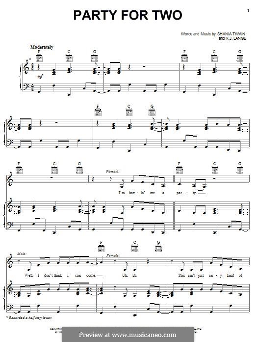 Party for Two (Shania Twain): Für Stimme und Klavier (oder Gitarre) by Robert John Lange