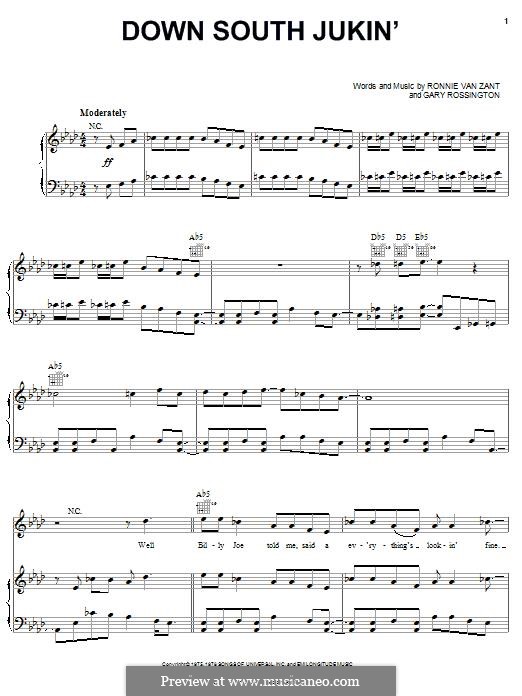 Down South Jukin' (Lynyrd Skynyrd): Für Stimme und Klavier (oder Gitarre) by Gary Rossington, Ronnie Van Zant
