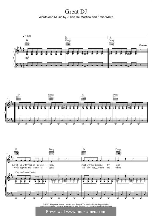 Great DJ (The Ting Tings): Für Stimme und Klavier (oder Gitarre) by Jules De Martino, Katie White