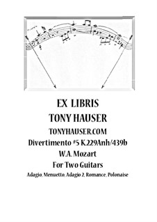 Divertimento No.5, K.229 Anh-439b: Für zwei Gitarren by Wolfgang Amadeus Mozart