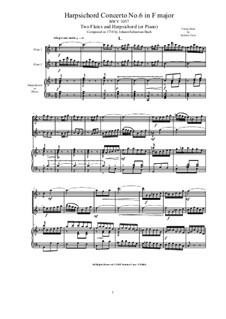 Konzert für Cembalo, zwei Flöten und Streicher Nr.6 in F-Dur, BWV 1057: Version for two flutes and harpsichord (or piano) by Johann Sebastian Bach