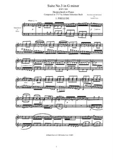 Suite Nr.3 in g-Moll, BWV 808: Für Cembalo (oder Klavier) by Johann Sebastian Bach