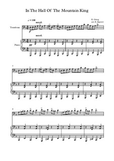 10 Easy Classical Pieces for Trombone and Piano Vol.2: In The Hall Of The Mountain King by Johann Sebastian Bach, Henry Purcell, Georges Bizet, Ludwig van Beethoven, Edvard Grieg, Alexander Porfiryevich Borodin, Pjotr Tschaikowski, Franz Xaver Gruber