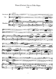 Trio für Klarinette, Bratsche (oder Violine) und Klavier in Es-Dur 'Kegelstatt', K.498: Vollpartitur by Wolfgang Amadeus Mozart