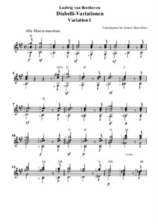 Dreiunddreissig Variationen über einen Walzer von A. Diabelli, Op.120: Variation I, für Gitarre by Ludwig van Beethoven
